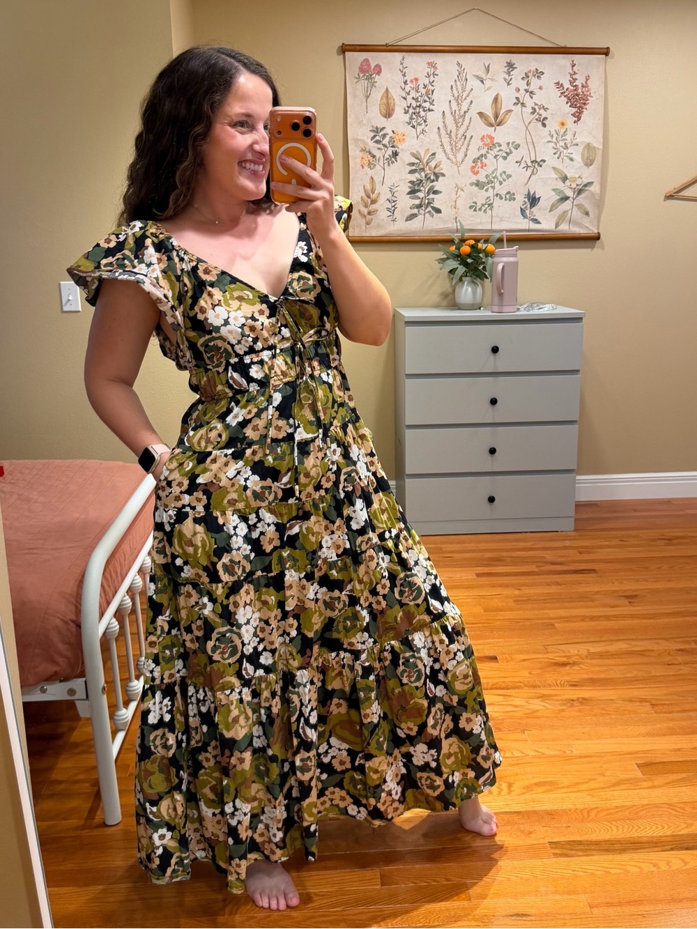 Anthropologie Moon River V-Neck Shirred Midi Dress Large